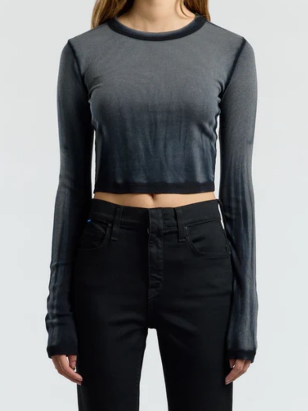 Cotton Citizen Ombre Long-Sleeve Crop Top in Gray and Black